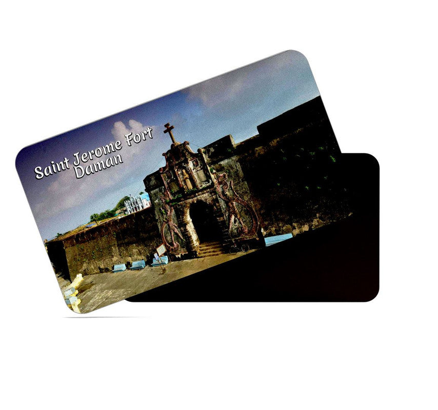 dhcrafts Rectangular Rubber Fridge Magnet / Magnetic Card Multicolor Daman St Jerome Fort Daman Design Pack of 1 (8.6cm x 5.4cm)